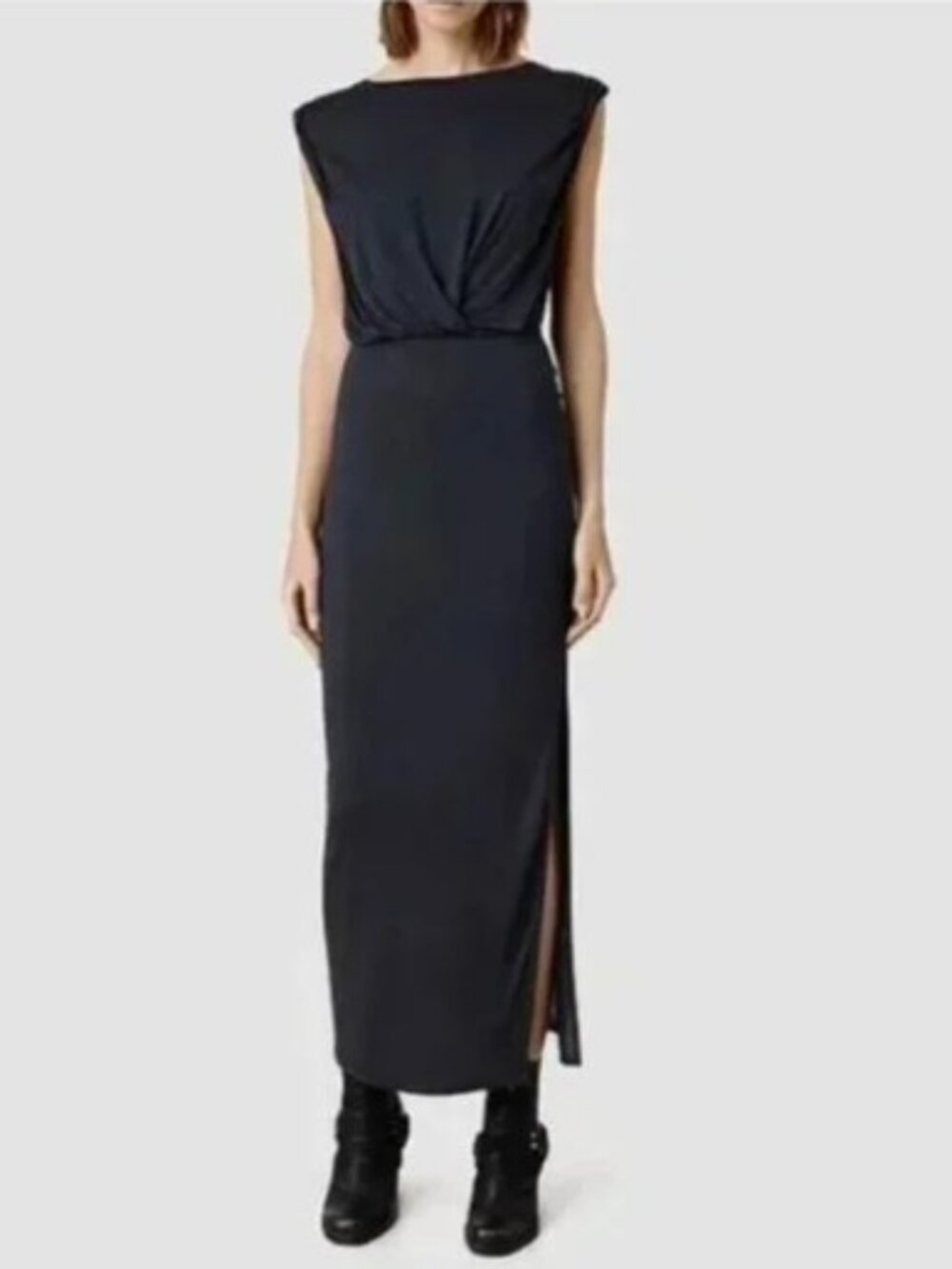 All Saints Muse Black Draped Maxi Dress with Side Slit, L, NWT - Picture 14 of 14